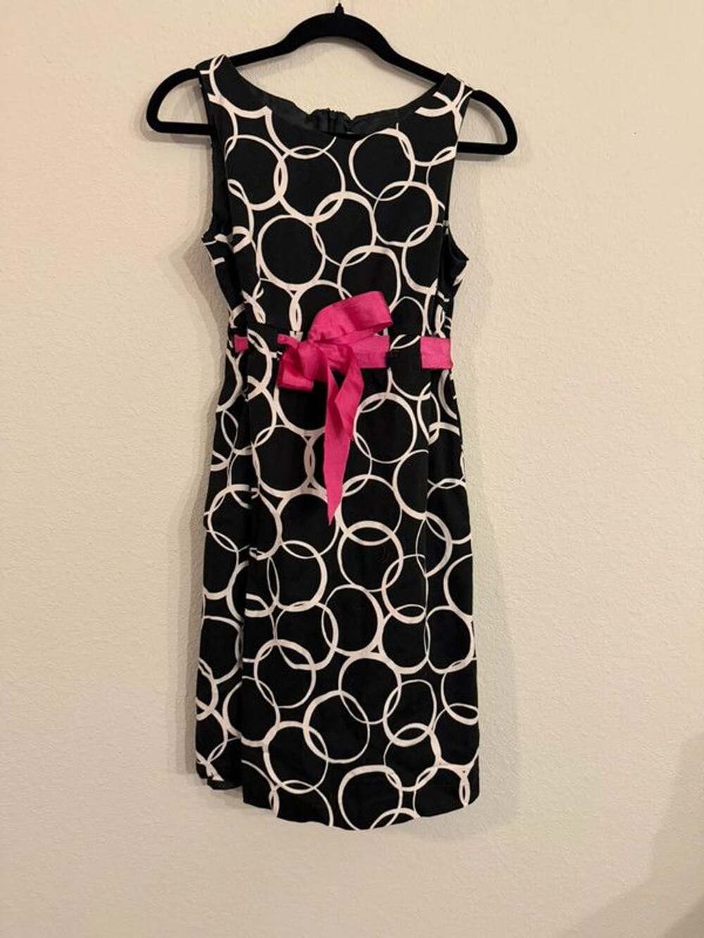 Y2K Jessica Howard Black White Geometric Circle Print Dress Pink Bow Size 6
